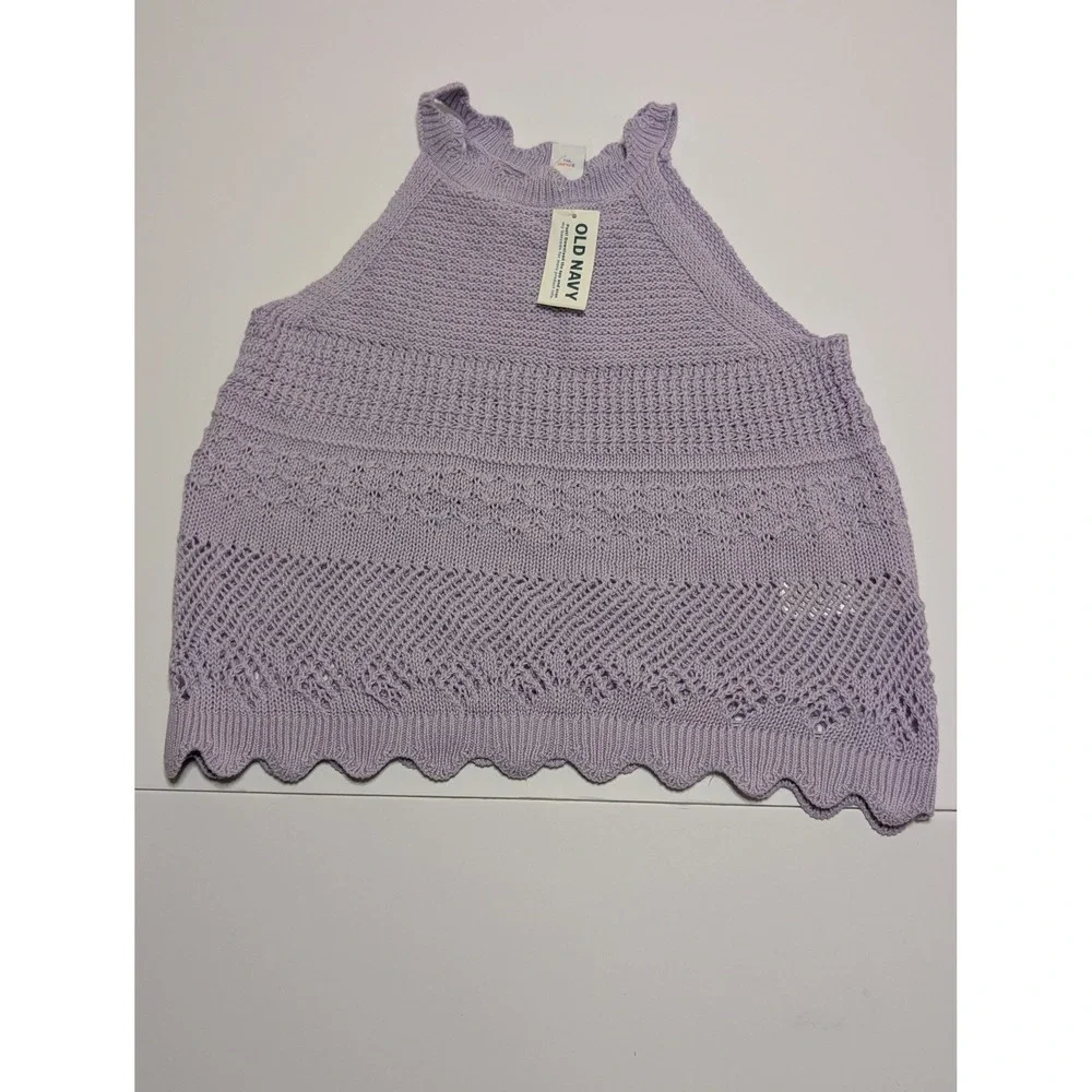 Old Navy Girls Large 10 Lavender Purple Pointelle Knit Halter Tank Top Scallop